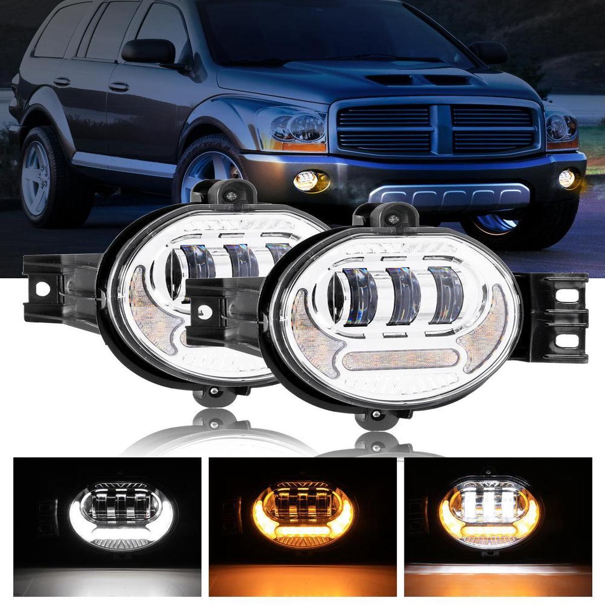 (2pcsset) LED Fog Light Assembly w DRL Turn Signal Light for Dodge Ram 1500 2002-2008 Dodge Ram 25003500 2003-2009(Chrome)