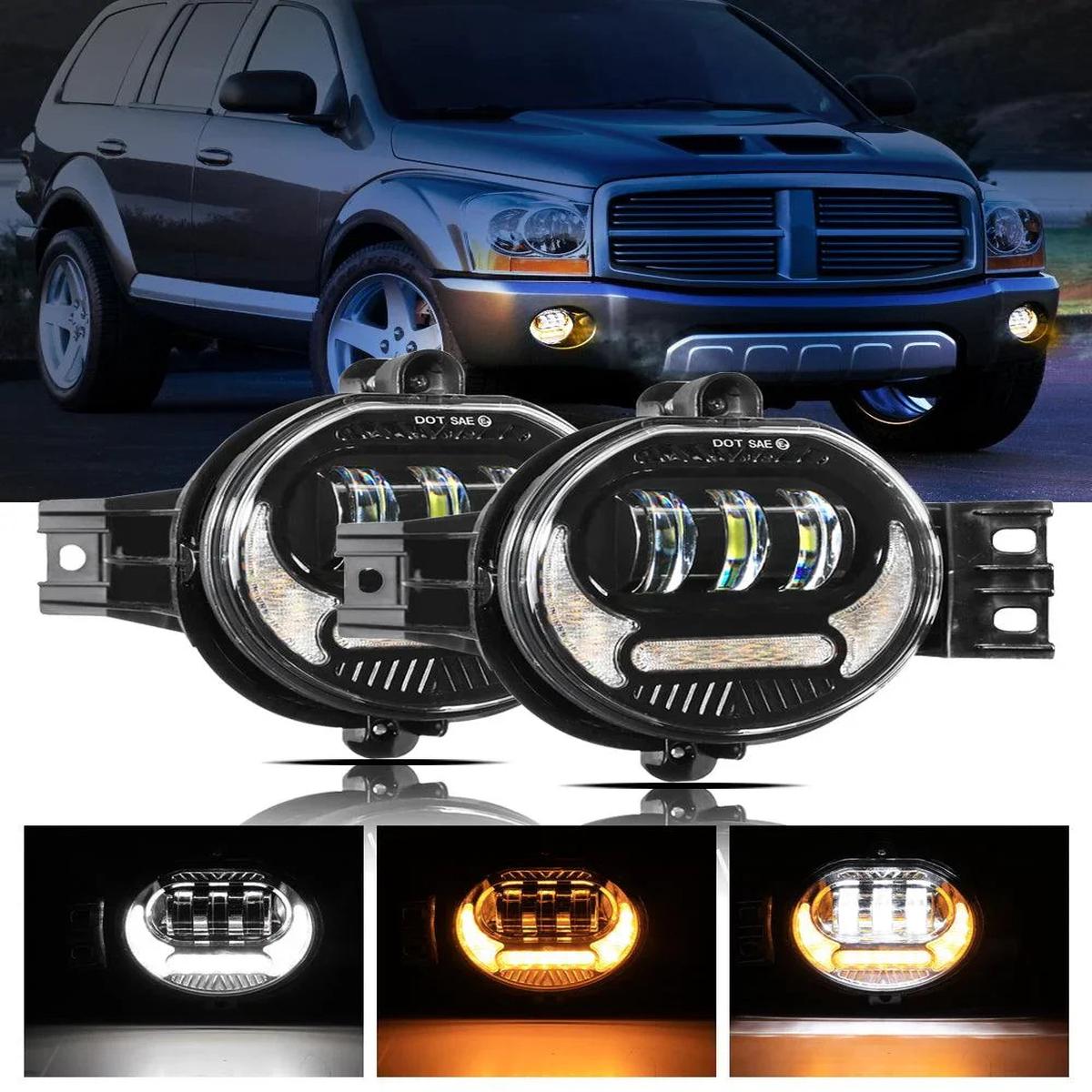 (2pcsset) LED Fog Light Assembly w DRL Turn Signal Light for Dodge Ram 1500 2002-2008 Dodge Ram 25003500 2003-2009(Black)