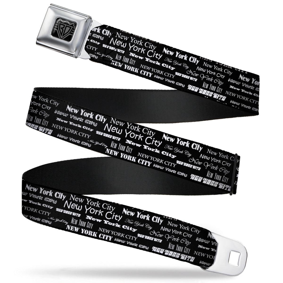 BD Wings Logo CLOSE-UP Full Color Black Silver Seatbelt Belt - New York City Black/White Webbing