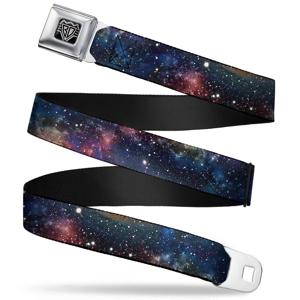 BD Wings Logo CLOSE-UP Full Color Black Silver Seatbelt Belt - Space Dust Collage Webbing