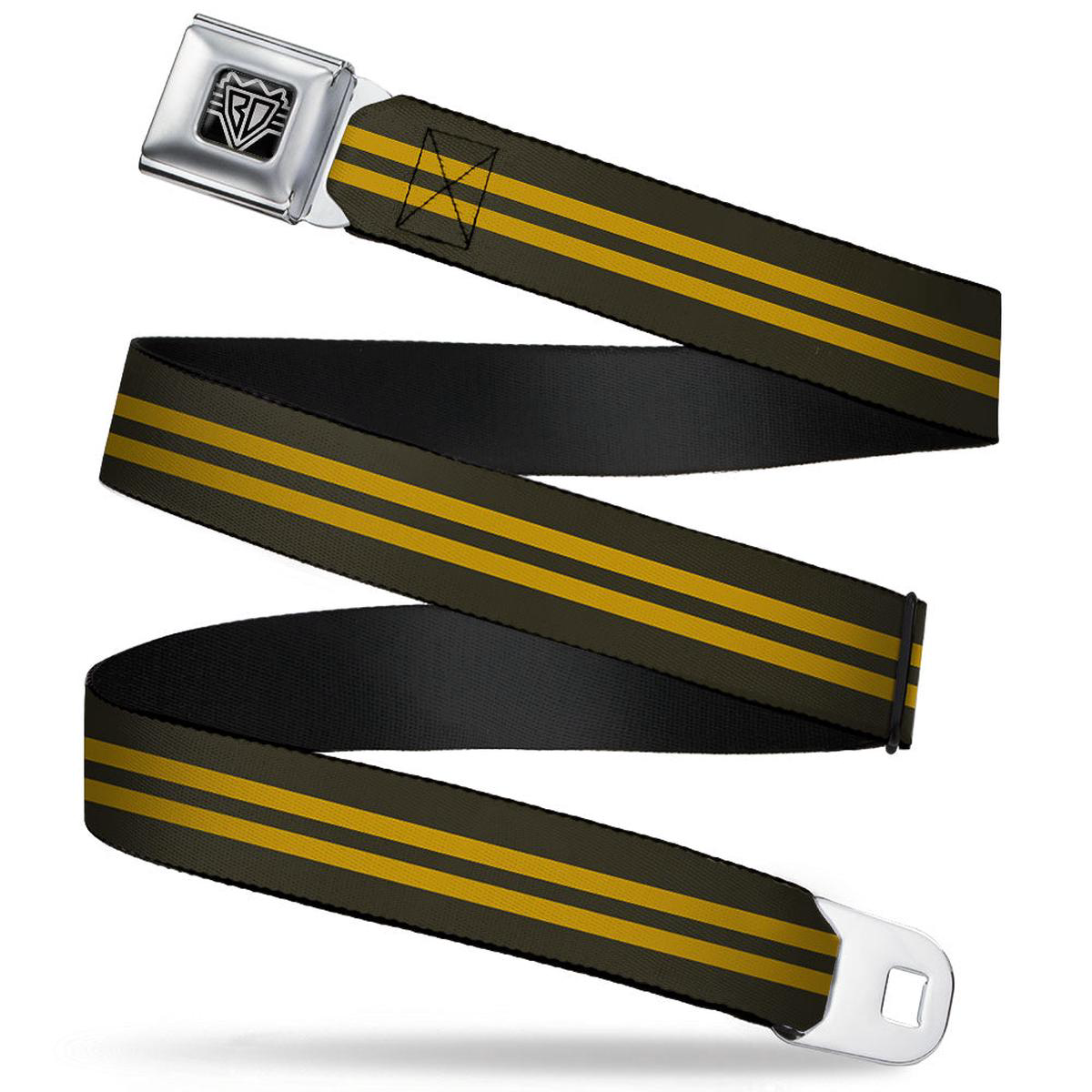 BD Wings Logo CLOSE-UP Full Color Black Silver Seatbelt Belt  Stripe Black/Gold Webbing
