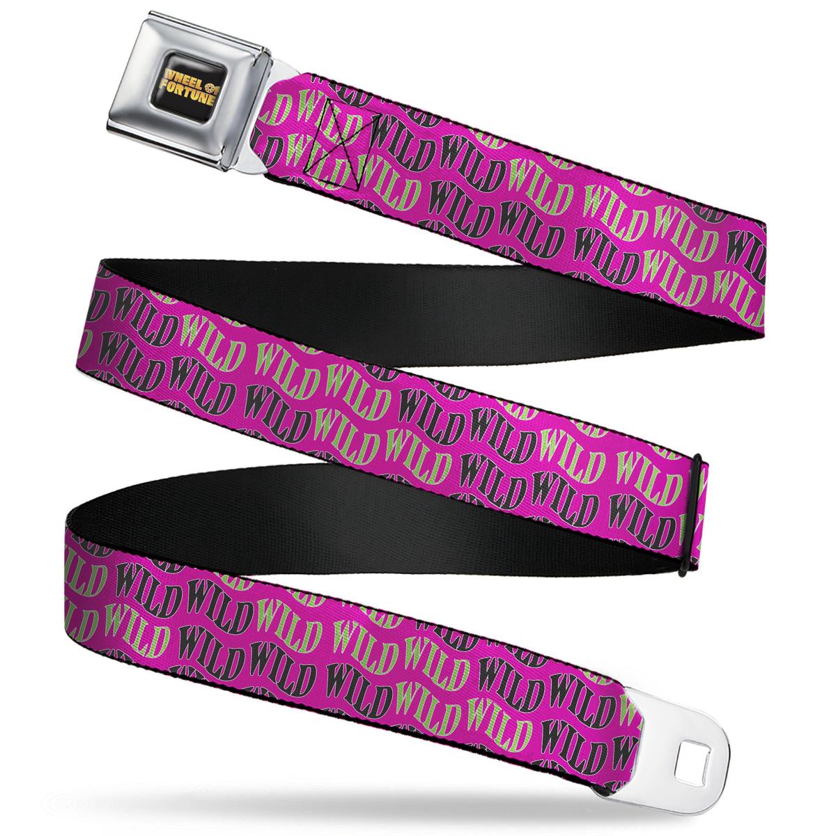 WHEEL OF FORTUNE Title Logo Full Color Black/Yellows Seatbelt Belt - Wheel of Fortune WILD Text Wave Pink/Green/Black Webbing
