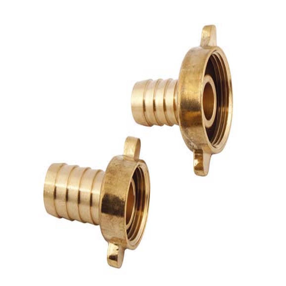 " F x 13mm Brass nut & tail, flat seal, with rubber ring, female nut x hose tail